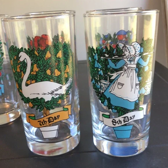 Vintage 1970’s Indiana Glass 12 Days of Christmas Drinking Tumblers COMPLETE SET - Picture 6 of 10